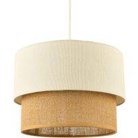 Happy Homewares Modern Designer Two Tier Cream Linen & Natural Rattan Pendant Shade in Brown