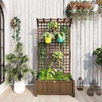 OUTSUNNY Wood Planter with Trellis for Climbing Plants Vines Planter Box in Brown