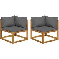 Berkfield Home Sectional Corner Sofas 2 pcs with Cushions Solid Wood Acacia in Dark Grey
