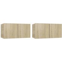 Berkfield Home Hanging TV Cabinets 2 pcs Sonoma Oak 60x30x30 cm in Light Oak | Size: 60 x 30 x 30 cm