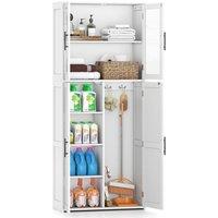 Gymax Utility Organizer Broom Closet Storage Cabinet With Hanging Hooks in White