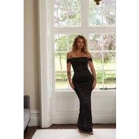 Femme Luxe Women's Off The Shoulder Bodycon Drape Detail Maxi Dress - Carolina in Black | Size: 10