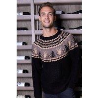 Threadbare Men's Cable Knit Fairisle Christmas Jumper in Black | Size: Large