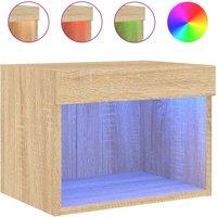 Berkfield Home Bedside Cabinet with LED Lights Wall-mounted Sonoma Oak in Brown