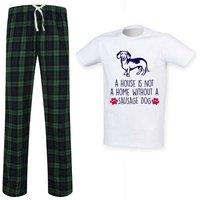 60 SECOND MAKEOVER Men's A House Is Not A Home Without A Sausage Dog Tartan Trouser Pyjamas Set in Green | Size: XL