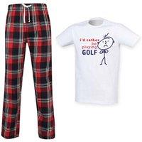60 SECOND MAKEOVER Men's I'd Rather Be Playing Golf Tartan Trouser Pyjamas Set in Red | Size: Medium