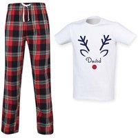60 SECOND MAKEOVER Men's Personalised Reindeer Tartan Trouser Pyjamas Set in Red | Size: Medium