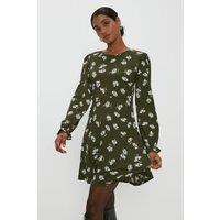 Dorothy Perkins Women's Khaki Floral Mini Dress | Size: 8