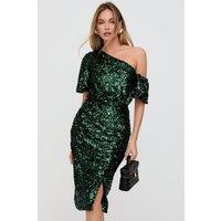 Lily and Lionel Women's Nola Asymmetric Off-Shoulder Sequins Midi Dress In Green | Size: 10