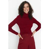 WOVCOR Women's Turtleneck Ribbed Knit Sweater in Burgundy | Size: Small