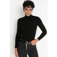 WOVCOR Women's Turtleneck Ribbed Knit Sweater in Black | Size: Medium