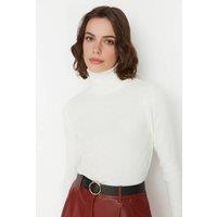 WOVCOR Women's Turtleneck Ribbed Knit Sweater in White | Size: Medium