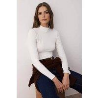 WOVCOR Women's Long Sleeve Turtleneck Stretch Knit Bodysuit in White | Size: Small
