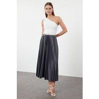 WOVCOR Women's Pleated Maxi Faux Leather Skirt in Grey | Size: Large/XL