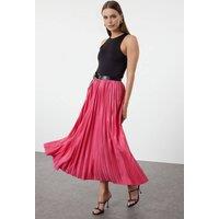 WOVCOR Women's Pleated Maxi Faux Leather Skirt in Pink | Size: S/M