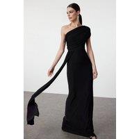 WOVCOR Women's One Shoulder Draped Maxi Evening Dress in Black | Size: 10