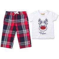 60 SECOND MAKEOVER Personalised Rudolph Reindeer Christmas Pyjamas Matching in Red | Size: 0-6 m