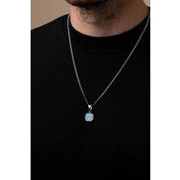 Outrage London Men's Silver Turquoise Personalised Pendant Cuban Necklace | Size: 20 inches