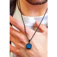 Outrage London Men's Black Lapis Lazuli Personalised Pendant Cuban Necklace | Size: 22 inches