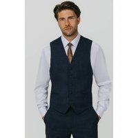 Dobell Men's Blue Weave Waistcoat in Dark Blue | Size: 2XL