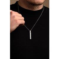 Outrage London Men's Silver 4-Sided Engraved Bar Pendant Necklace | Size: 18 inches