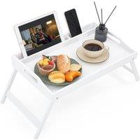 MANTRARAJ Bamboo Bed Tray Table With Handle & Foldable Legs Lap Desk Tray in White