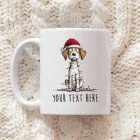 60 SECOND MAKEOVER Personalised Beagle Christmas Lights Santa Hat Mug in White