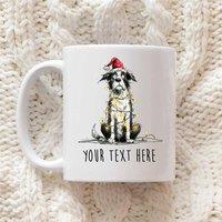 60 SECOND MAKEOVER Personalised Border Collie Christmas Lights Santa Hat Mug in White