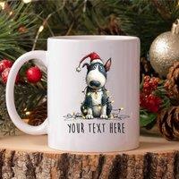 60 SECOND MAKEOVER Personalised Bull Terrier Christmas Lights Santa Hat Mug in White