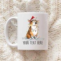 60 SECOND MAKEOVER Personalised Corgi Christmas Lights Santa Hat Mug in White