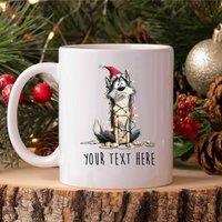 60 SECOND MAKEOVER Personalised Husky Christmas Lights Santa Hat Mug in White