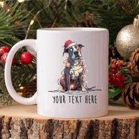 60 SECOND MAKEOVER Personalised Pitbull Christmas Lights Santa Hat Mug in White