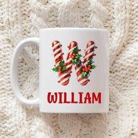 60 SECOND MAKEOVER Personalised Christmas Initial Mug Candy Cane Font in White