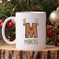 60 SECOND MAKEOVER Personalised Christmas Initial Mug Reindeer Font in White