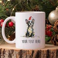 60 SECOND MAKEOVER Personalised French Bulldog Christmas Lights Santa Hat Mug in White