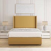 BSSPOKE Austin Divan Bed Set Plush Velvet 54 Headboard & Mattress No Drawers in Mustard | Size: King