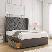 BSSPOKE Amelia Divan Bed Set Plush Velvet 2 Drawers 54 Headboard & Mattress in Grey | Size: Small Double