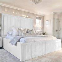 UK Bed Furniture Geneva Upholstered Bed Frame with 54 Headboard - Slatted Base in White | Size: King