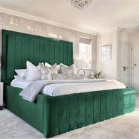 UK Bed Furniture Geneva Upholstered Bed Frame with 54 Headboard - Slatted Base in Green | Size: Small Double