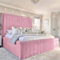 UK Bed Furniture Geneva Upholstered Bed Frame with 54 Headboard - Slatted Base in Pink | Size: Double