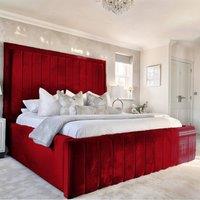 UK Bed Furniture Geneva Upholstered Bed Frame with 54 Headboard - Slatted Base in Maroon | Size: Single