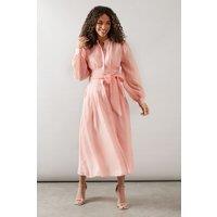 Wallis Women's Textured Organza Midi Shirt Dress in Pink | Size: 12