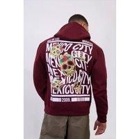 LONDON ATTITUDE Men's Burgundy Mexico City Dia De Los Muertos Skull Relax Fit Hoodie | Size: Medium