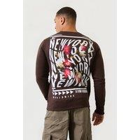 LONDON ATTITUDE Men's Brown Floral New York" Crewneck Regular Fit Sweatshirt | Size: Large