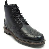 Thomas Crick Men's 'Nesser' Ankle Derby Leather Brogue Lace-Ups Boots in Black | Size: 9