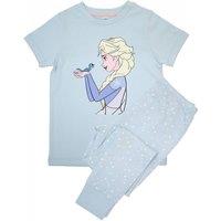 Frozen II Girl's Elsa Stars Short-Sleeved Pyjama Set in Baby Blue | Size: 4-5 Years