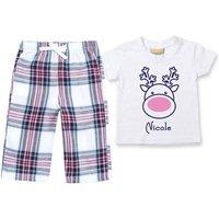 60 SECOND MAKEOVER Personalised Rudolph Reindeer Christmas Pyjamas Matching in Pink | Size: 6-12 m