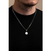 Outrage London Men's Silver Personalised Moonstone Pendant Cuban Necklace | Size: 22 inches
