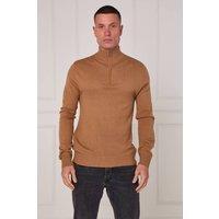 ELAINA FASHION Men's Half Zip Knit Jumper in Brown | Size: Large