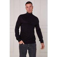 ELAINA FASHION Men's Half Zip Knit Jumper in Black | Size: Medium